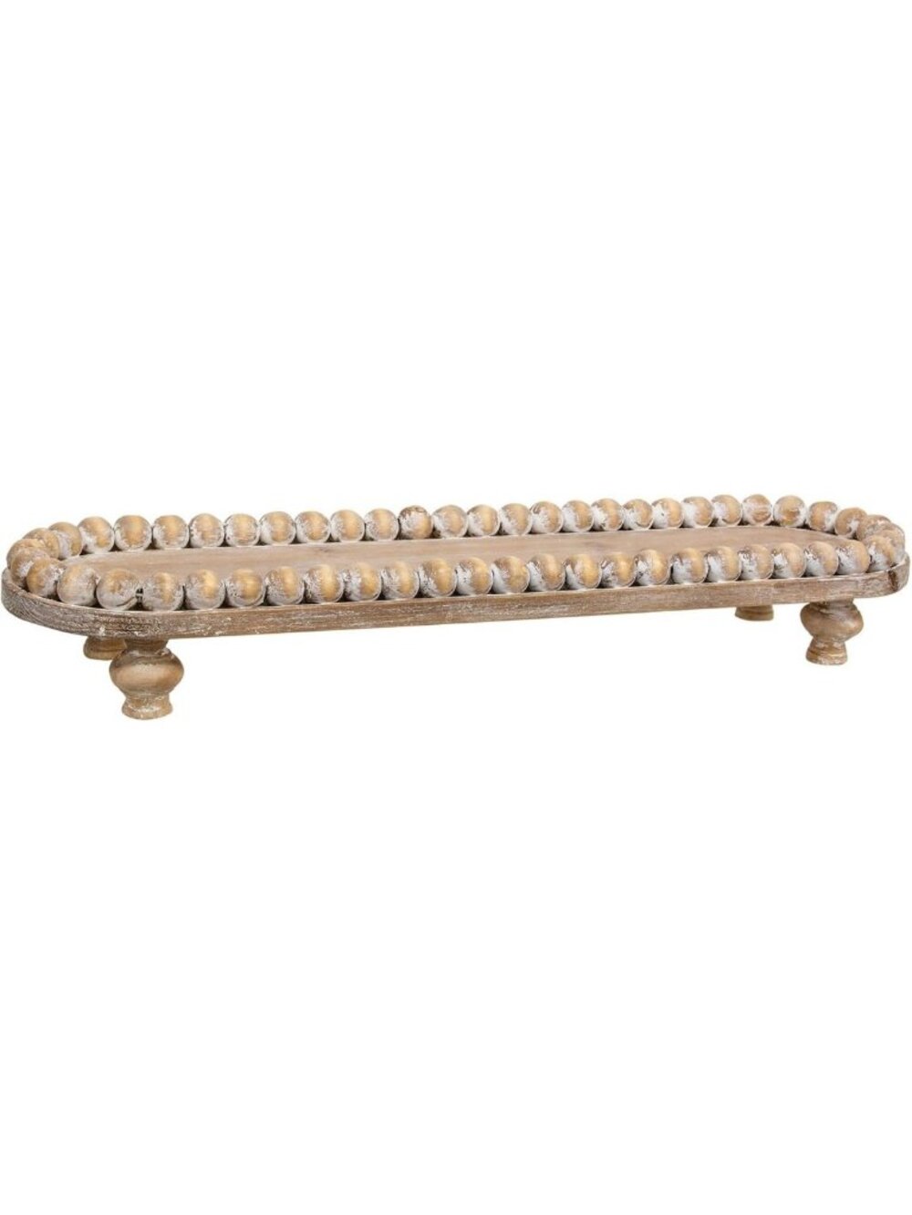 Chic Beige Wooden Tray with Beaded Edge - Stylish Home Decor & Serving Tray